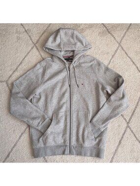 Tommy Hilfiger Zip Up Hoodie Gray Classic Logo Preppy Sweatshirt Medium